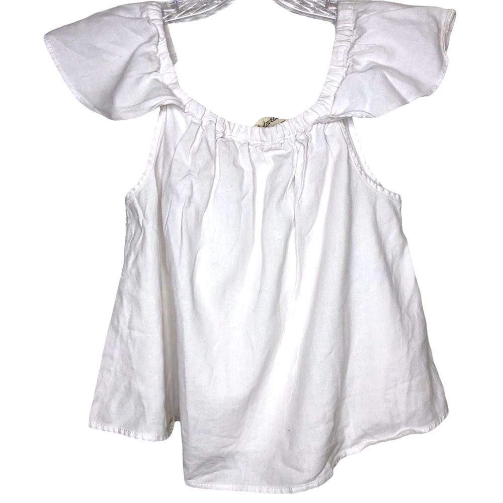 MADEWELL White Ruffle Butterfly Sleeve Linen Blouse